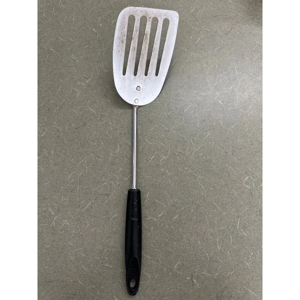Vintage EKCO USA Stainless Steel Slotted Turner Spatula Black Handle 13” Kitchen